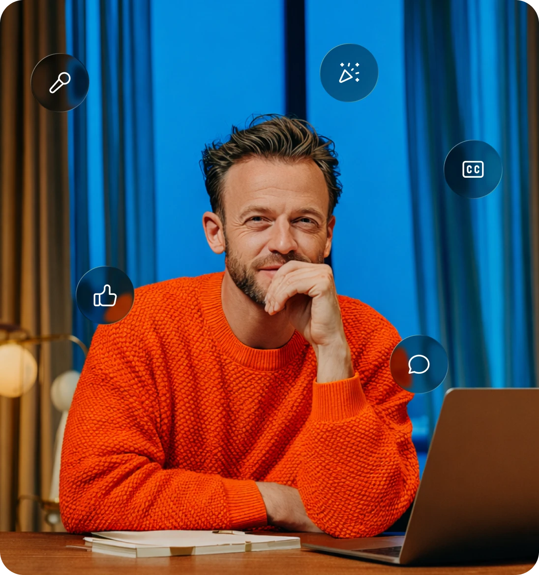 Webinar presenter at a desk